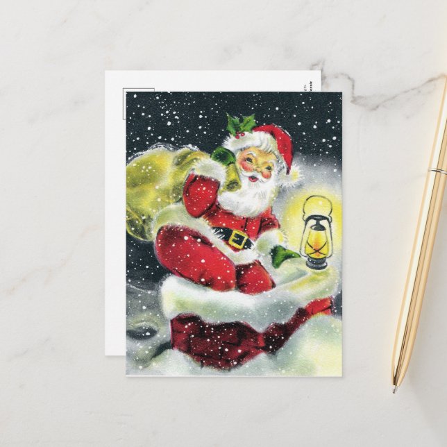 retro vintage Christmas Santa  Holiday Postcard (Front/Back In Situ)