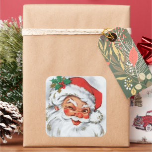 retro vintage Christmas Santa Holiday Square Sticker