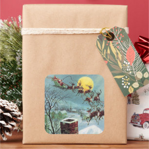 retro vintage Christmas Santa Holiday Square Sticker
