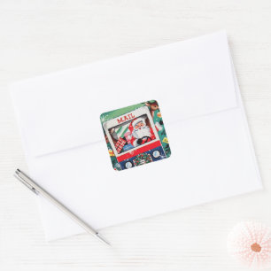 retro vintage Christmas Santa Holiday Square Sticker