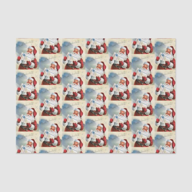 Retro Vintage Christmas Santa Holiday tissue Tissue Paper (Front)