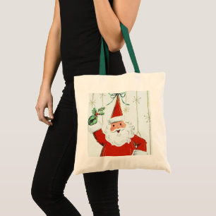 Retro vintage Christmas Santa Holiday tote bag