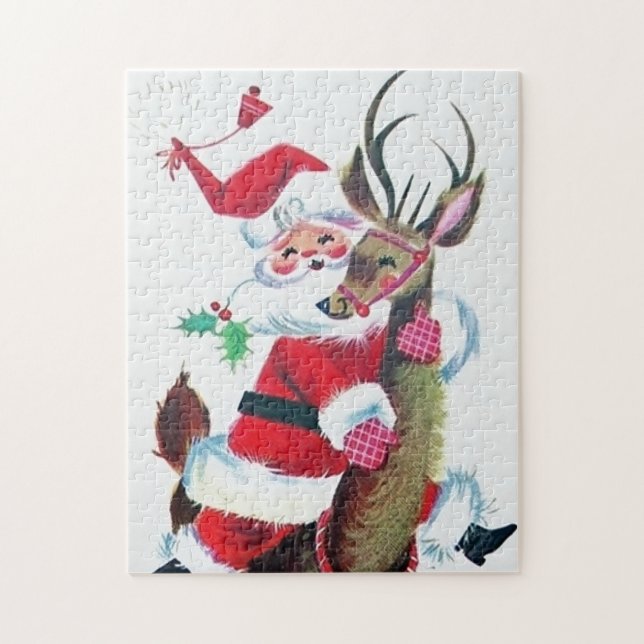 Retro vintage Christmas Santa Jigsaw Puzzle (Vertical)