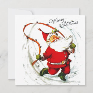 Retro Vintage Christmas Santa Jump Roping Holiday Card