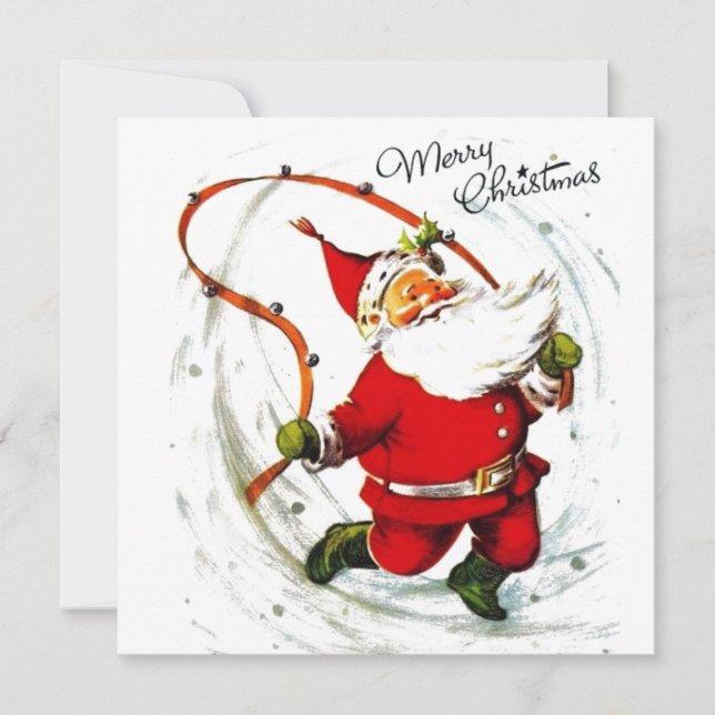 Retro Vintage Christmas Santa Jump Roping Holiday Card (Front)