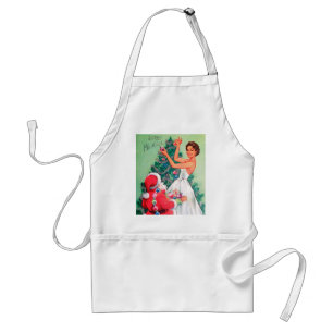Retro Vintage Christmas Santa lady apron