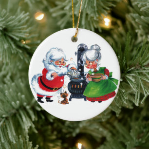 retro vintage Christmas Santa Mrs. Claus Ceramic Tree Decoration