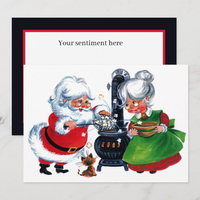 retro vintage Christmas Santa Mrs. Claus  Holiday Card (Front/Back)