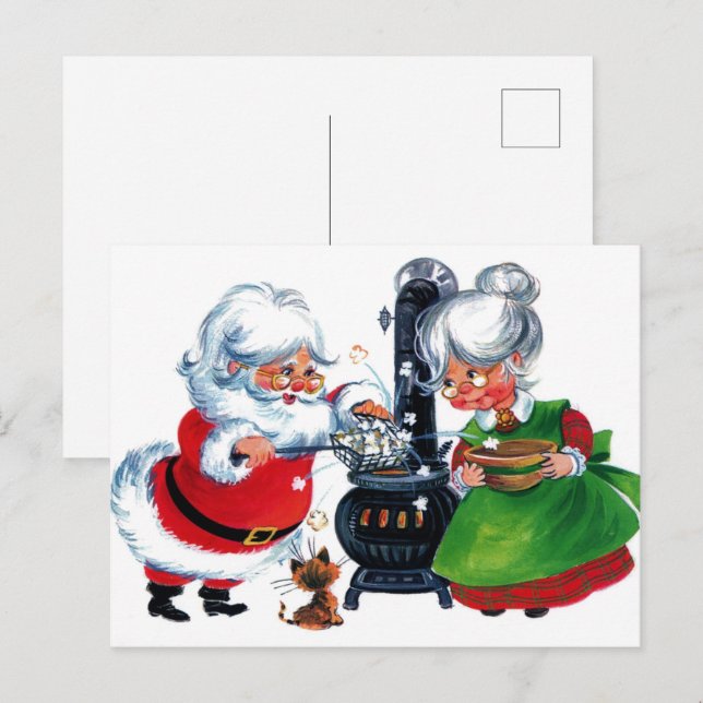 retro vintage Christmas Santa Mrs. Claus Holiday  Postcard (Front/Back)