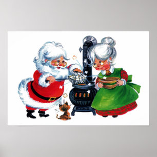 retro vintage Christmas Santa Mrs. Claus  Poster