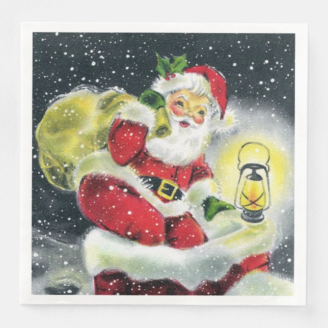 retro vintage Christmas Santa  Napkin (Front)