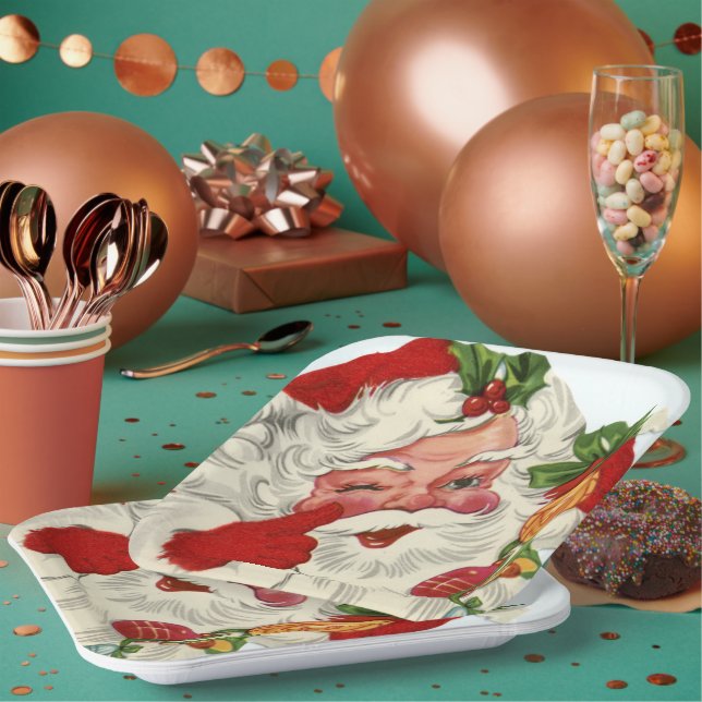 retro vintage Christmas Santa Paper Plate (Multi)