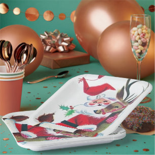 Retro Vintage Christmas Santa party Paper Plate