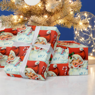 Retro Vintage Christmas Santa party wrap Wrapping Paper