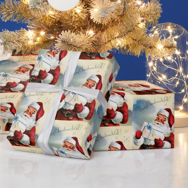 Retro Vintage Christmas Santa party wrap Wrapping Paper (Holidays)