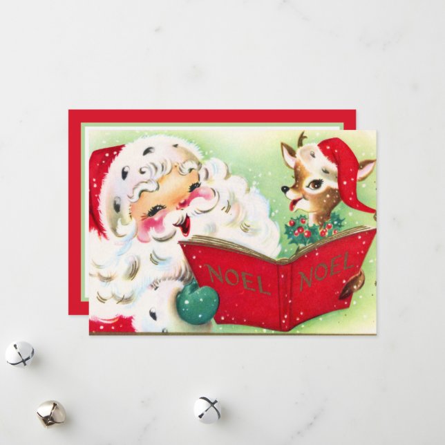 retro vintage Christmas Santa reindeer Holiday Card (Front/Back In Situ)