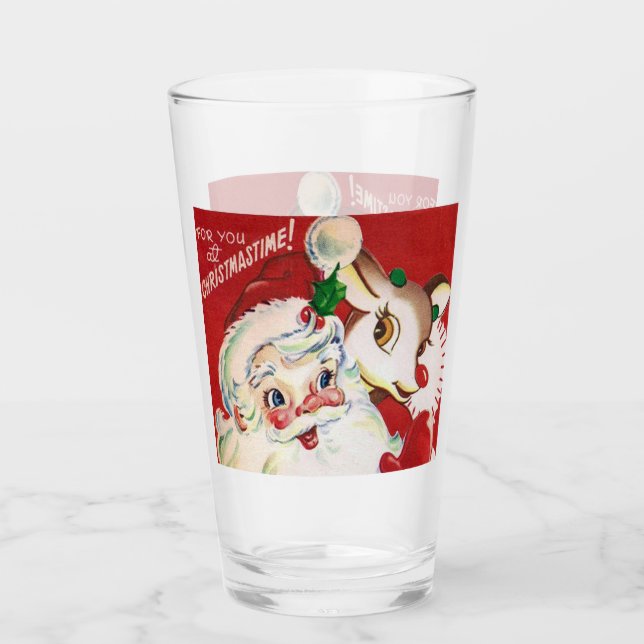 Retro vintage Christmas Santa reindeer Holiday Glass (Front)