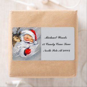 retro vintage Christmas Santa reindeer label
