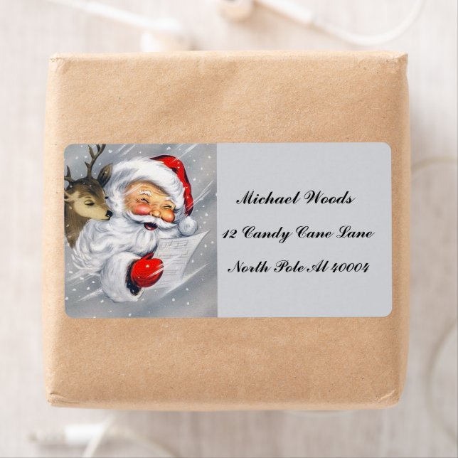 retro vintage Christmas Santa reindeer label  (Insitu)