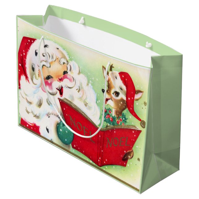 retro vintage Christmas Santa Reindeer Large Gift Bag (Back Angled)