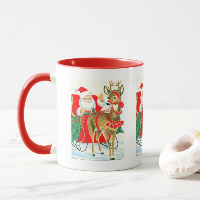 retro vintage Christmas Santa reindeer  Mug (With Donut)