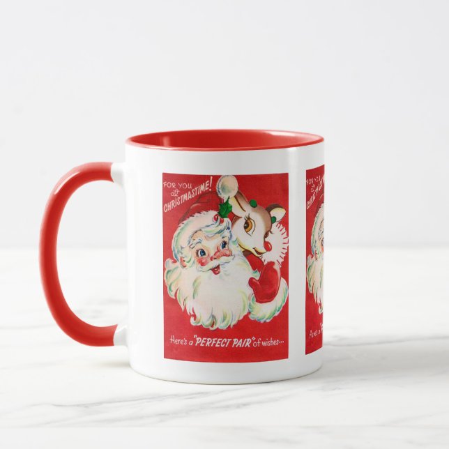 Retro Vintage Christmas Santa Reindeer mug (Left)