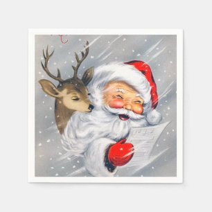 Retro vintage Christmas Santa reindeer party Napkin