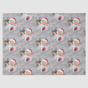 Retro vintage christmas Santa reindeer party Tissue Paper