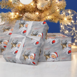 Retro vintage Christmas Santa reindeer party wrap Wrapping Paper