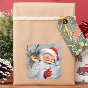 Retro vintage Christmas Santa reindeer sticker