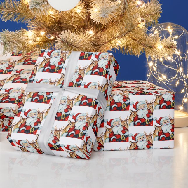 retro vintage Christmas Santa reindeer tiled Wrapping Paper (Holidays)