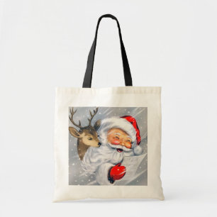Retro vintage Christmas Santa reindeer tote Bag