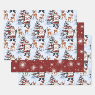 Retro Vintage Christmas: Santa & Reindeer Wrapping Paper Sheet