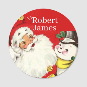 retro vintage Christmas Santa snowman add name  N Name Tag