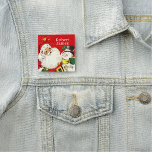  retro vintage Christmas Santa snowman add name Na Tag