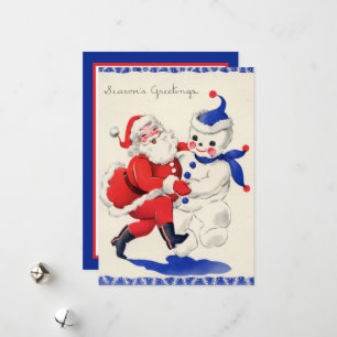 retro vintage Christmas Santa snowman Holiday Card