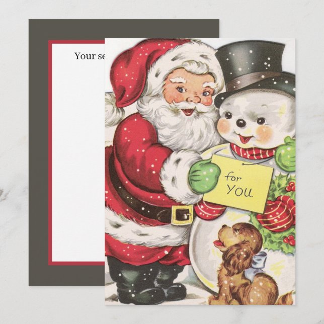 retro vintage Christmas Santa snowman Holiday Card (Front/Back)