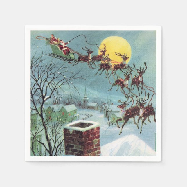 retro vintage Christmas Santa snowman Holiday Napkin (Front)