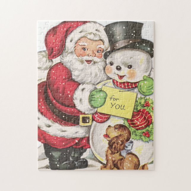 retro vintage Christmas Santa snowman Jigsaw Puzzle (Vertical)