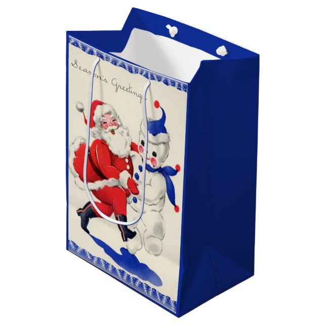 retro vintage Christmas Santa snowman  Medium Gift Bag (Front Angled)