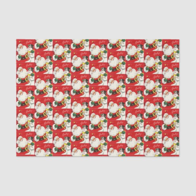 retro vintage Christmas Santa snowman Tissue Paper (Front)