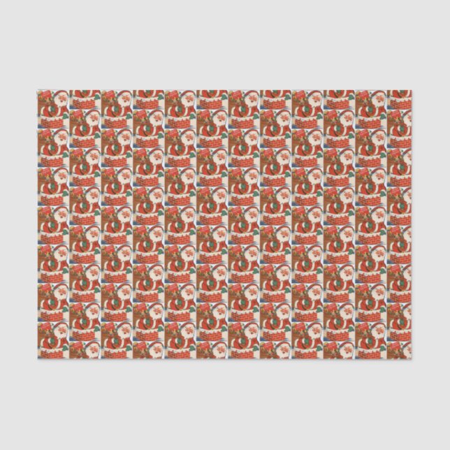 retro vintage Christmas Santa tiled  Tissue Paper (Front)