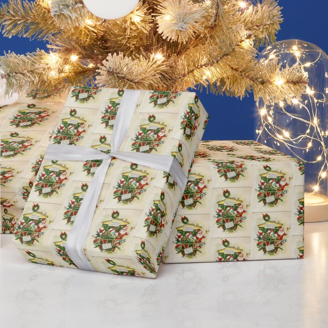retro vintage Christmas Santa Wrapping Paper (Holidays)