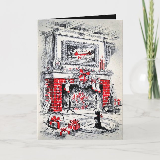 retro vintage Christmas Scottie dog  Holiday Card (Front)