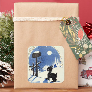 retro vintage Christmas Scotty dog Square Sticker