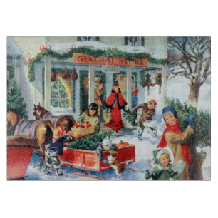 retro vintage Christmas shopping Holiday Cutting Board