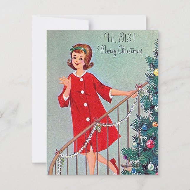 Retro vintage Christmas Sister add message Holiday Card (Front)