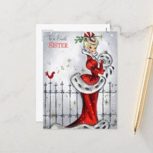 retro vintage Christmas Sister Holiday Postcard