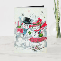 retro vintage Christmas snow couple Holiday Card