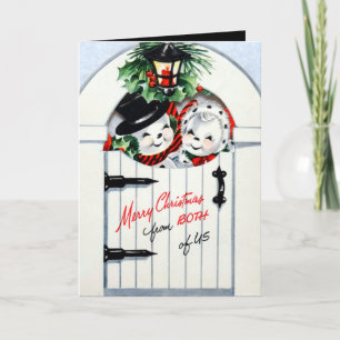 retro vintage Christmas snow couple Holiday Card